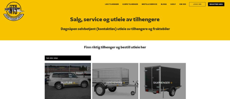 Self-service trailer rental platform showing online booking options for trailers and utility vehicles