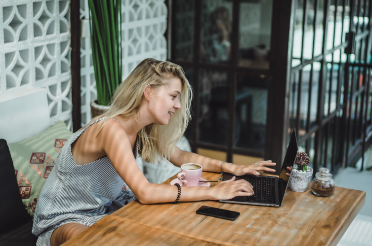 Woman working on laptop