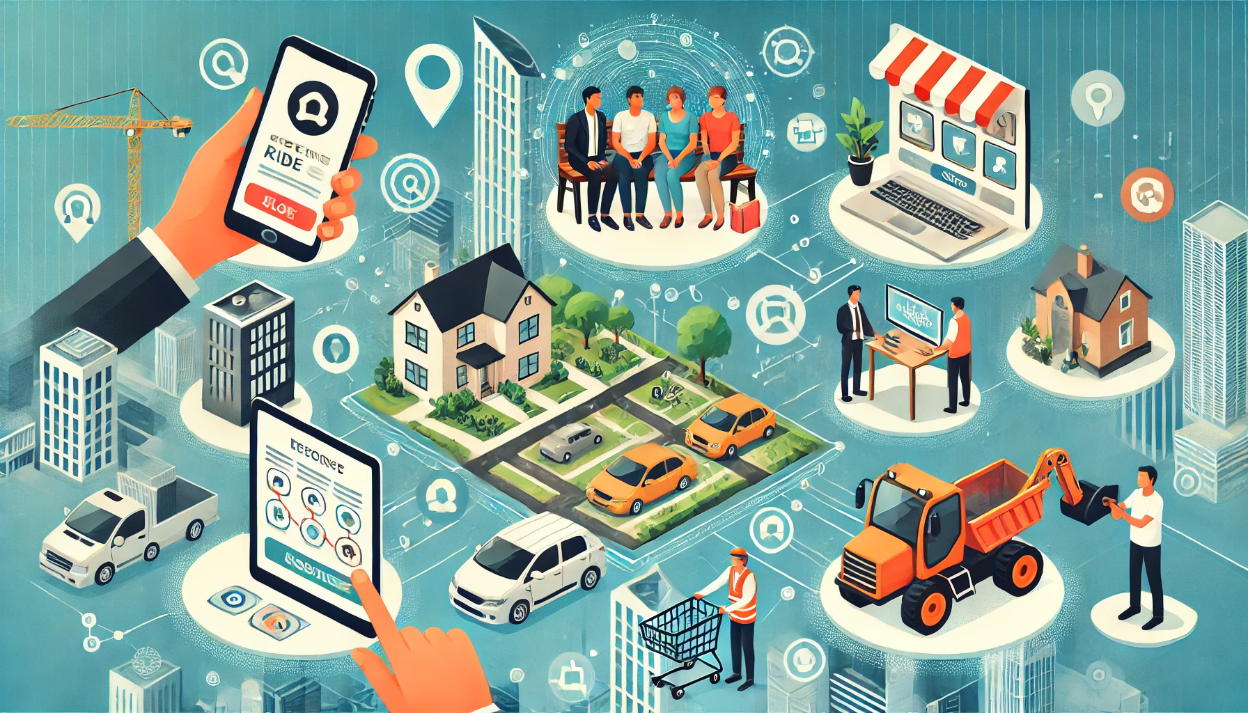 Collage illustrating the sharing economy elements