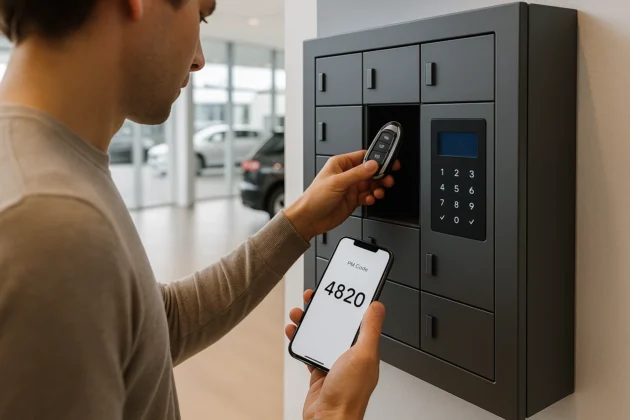 Customer accessing a smart locker using mobile PIN code and digital access system