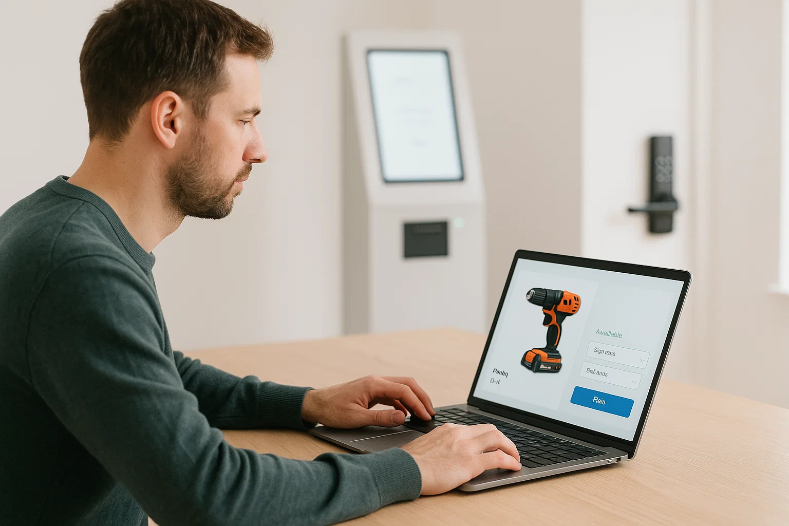 Man starting an unmanned rental business on laptop