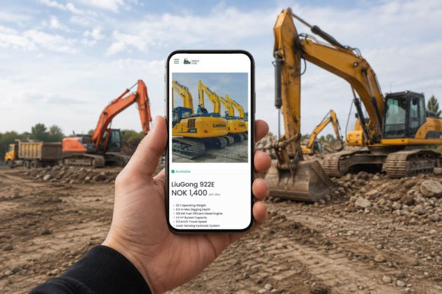 Smartphone showing a construction equipment rental app