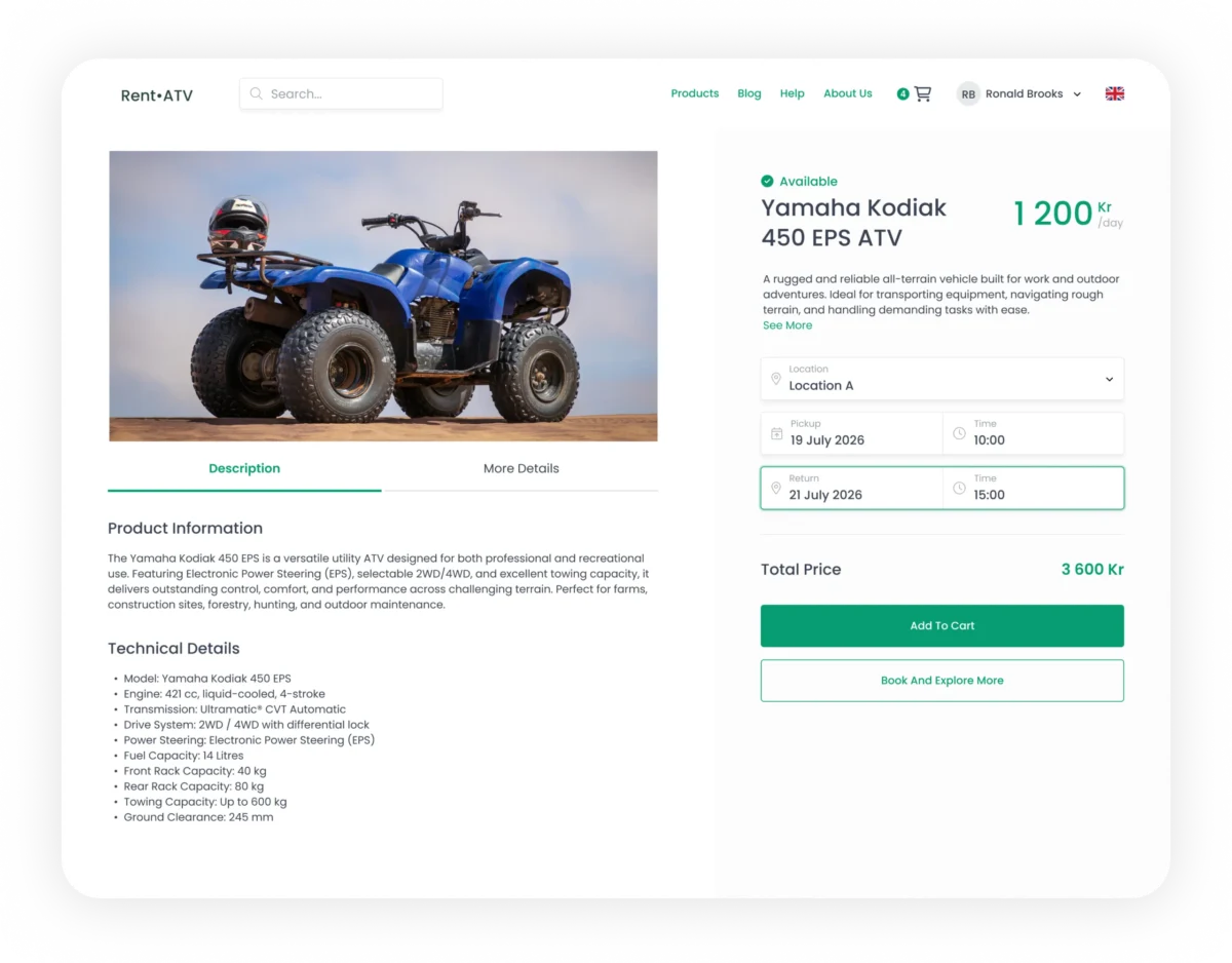 Sharefox ATV rental booking dashboard