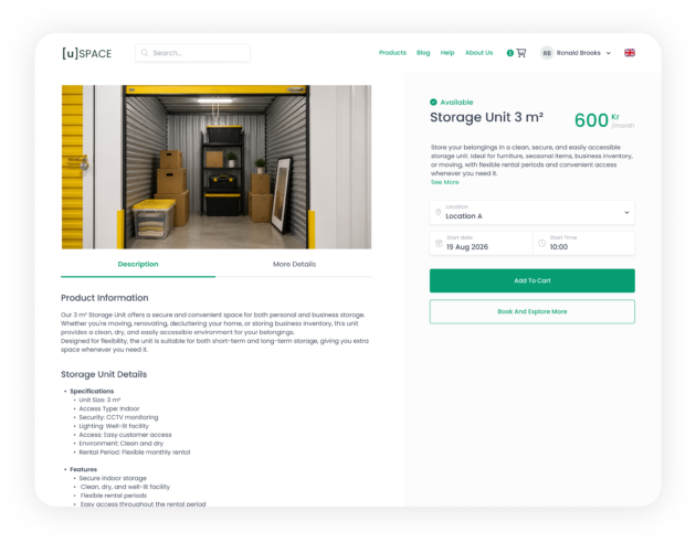 Self-storage rental software product page